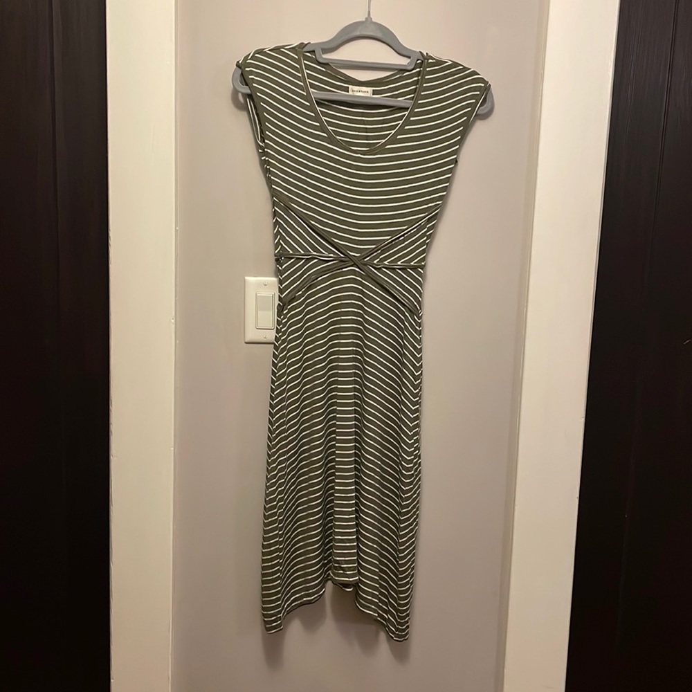 Max Studio Olive Green Striped Midi Dress Women’s XS
